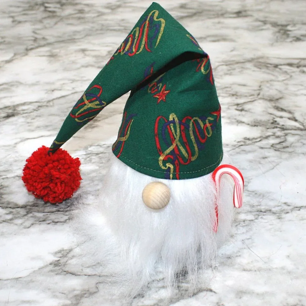 HAND CRAFTED Gnome White Christmas Air Freshener Cover - Green Scribble Tree